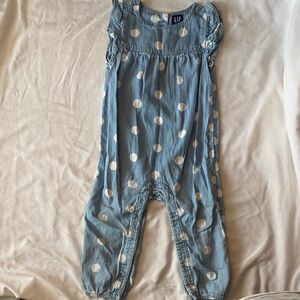 GAP Kids Light Blue Denim Romper with White Polka Dots